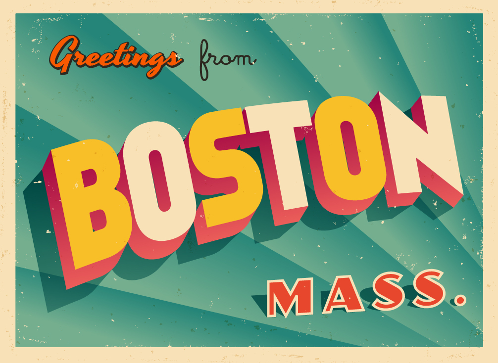 Postcard art that says Greetings from Boston Massachusetts