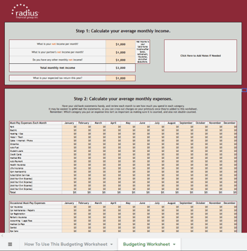 Screenshot of radius budgeting tool