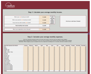Screenshot of radius budgeting tool